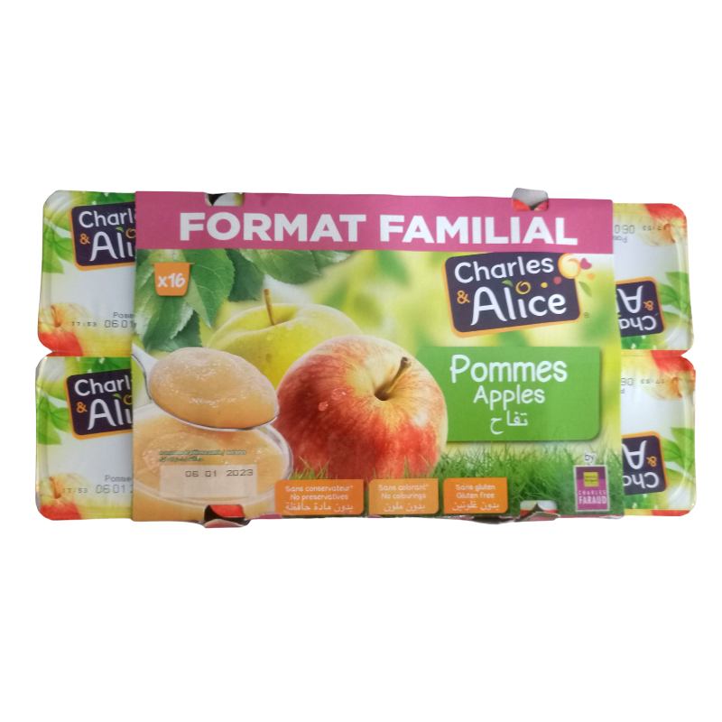 Charles &amp; Alice - Compote Pommes - Format Familial x 16 - 1,6kg***